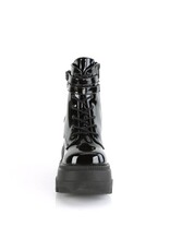 SHAKER-52 4 1/2" Wedge PF Black Patent Ankle Boot, Side Zip D38PB