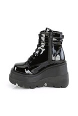 SHAKER-52 4 1/2" Wedge PF Black Patent Ankle Boot, Side Zip D38PB