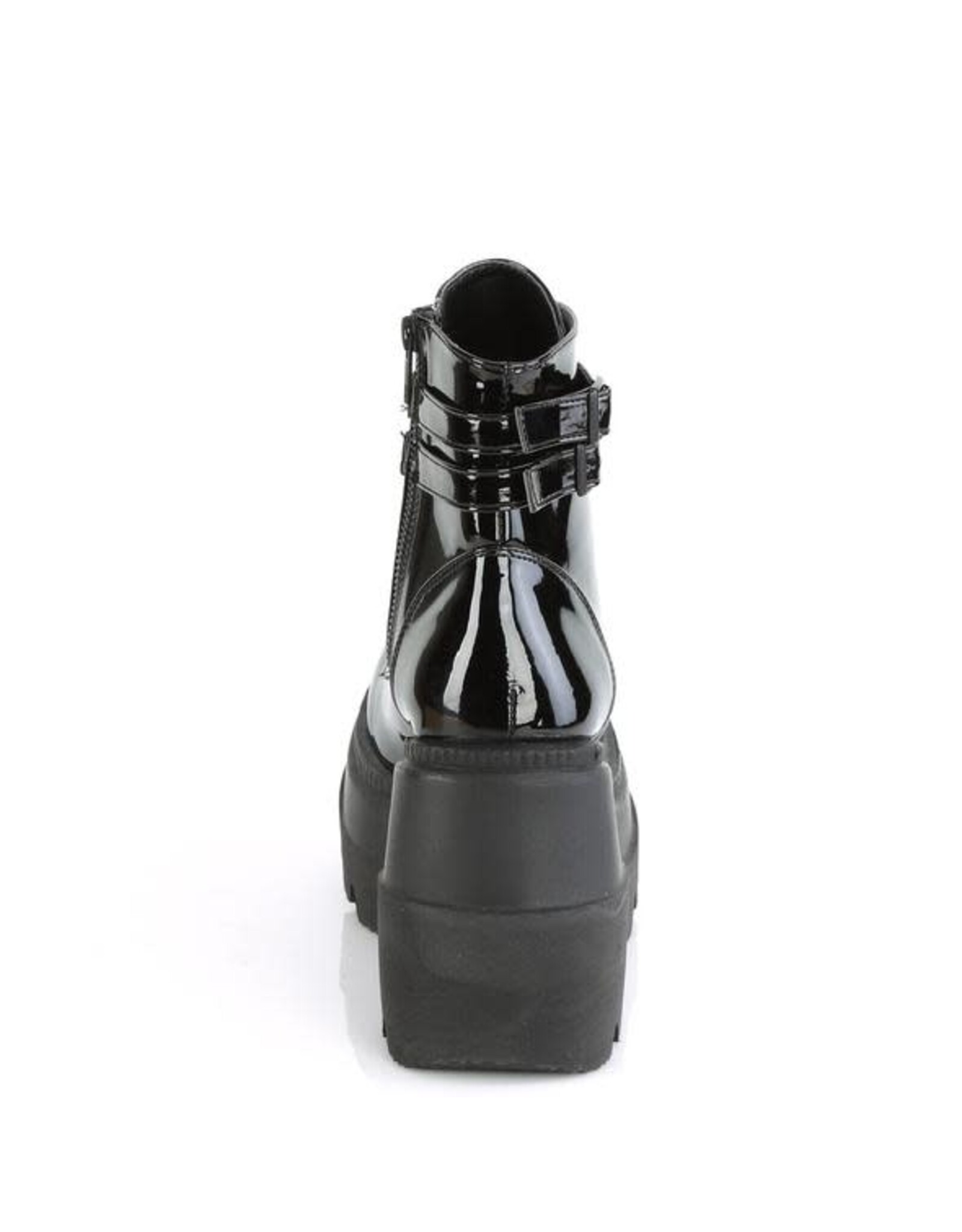 SHAKER-52 4 1/2" Wedge PF Black Patent Ankle Boot, Side Zip D38PB