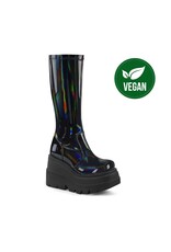 SHAKER-65 4 1/2" Wedge Platform Black Patent Hologram Stretch Knee High Boot D69BHG