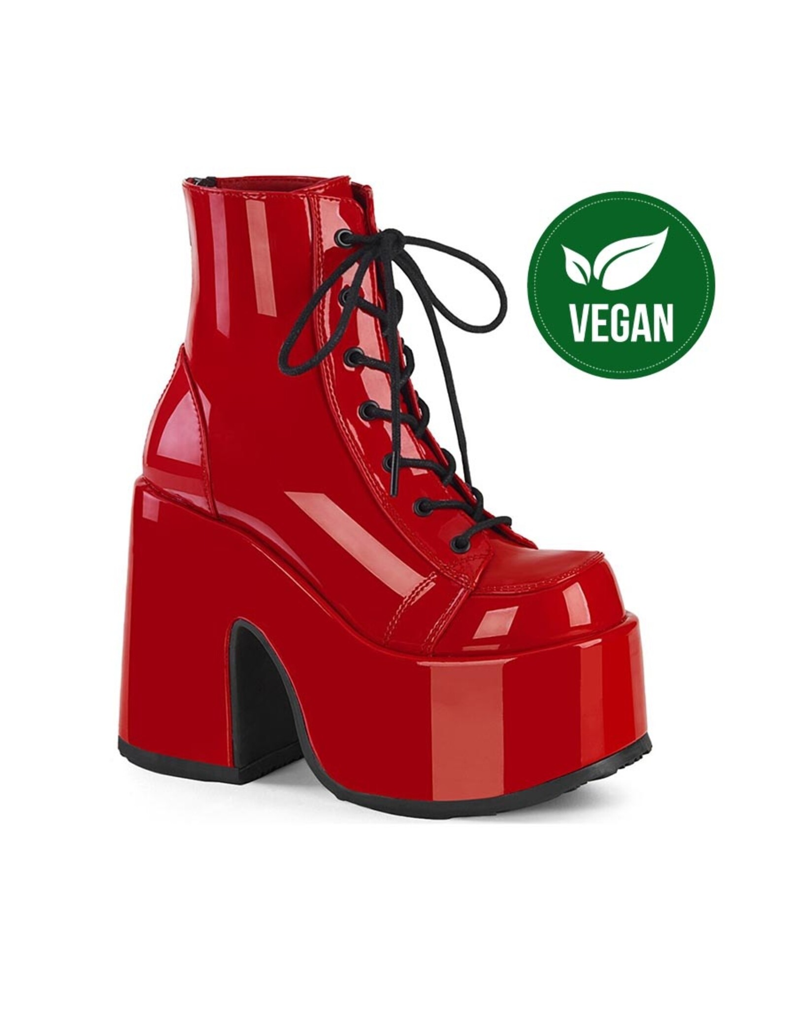 CAMEL-203 5" Chunky Heel, 3" P/F  Red Patent Lace-Up AnkleBoot, Metal Back Zip D23PR