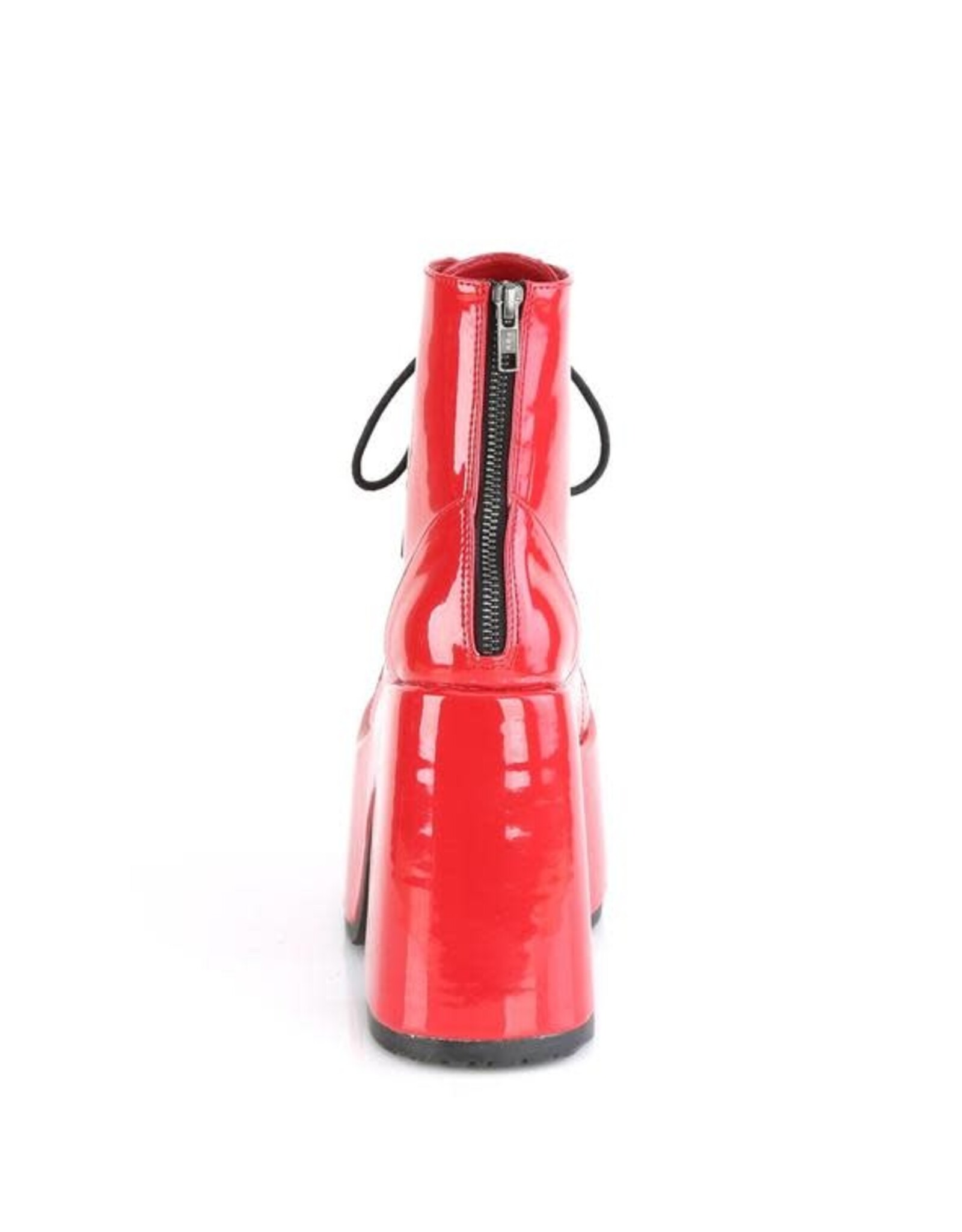 CAMEL-203 5" Chunky Heel, 3" P/F  Red Patent Lace-Up AnkleBoot, Metal Back Zip D23PR