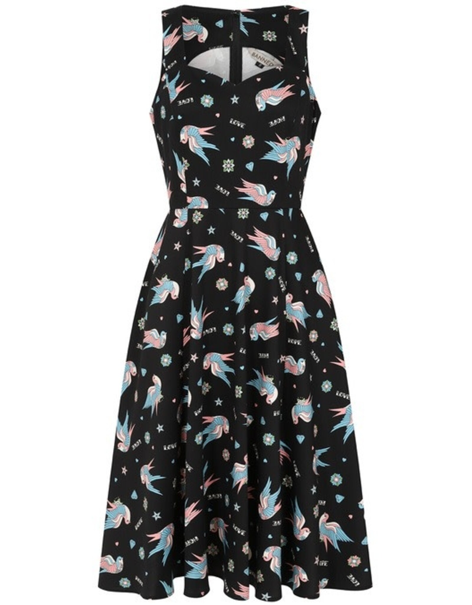 BLACK MARILOU SWALLOWS DRESS - DR17042