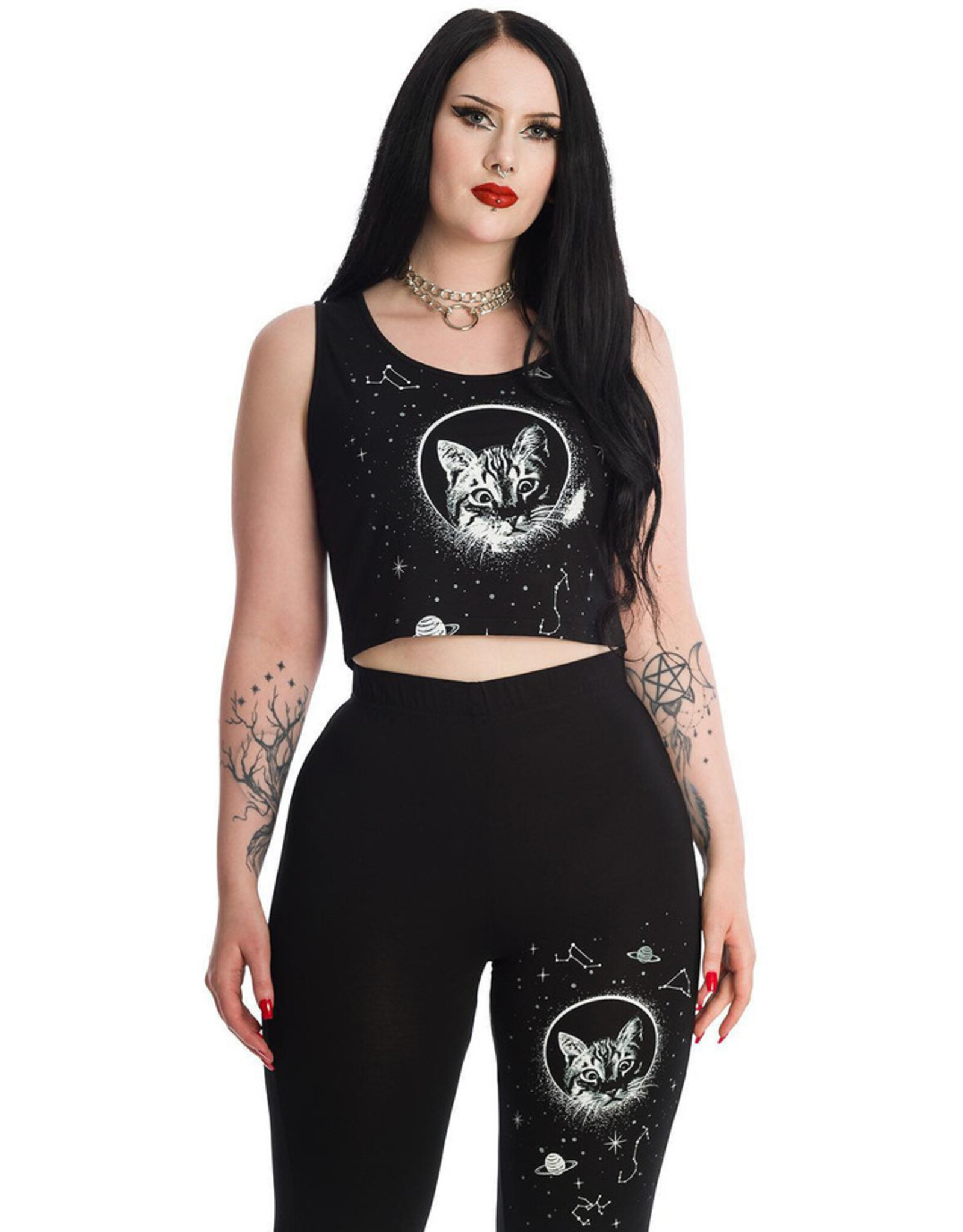 SPACE KITTY CROPPED TOP BLACK - TP10441