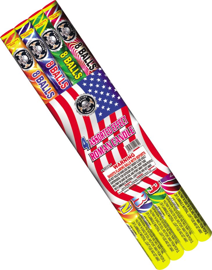 Cutting Edge Roman Candle 8 Ball (Assorted), CE - Case 24/4