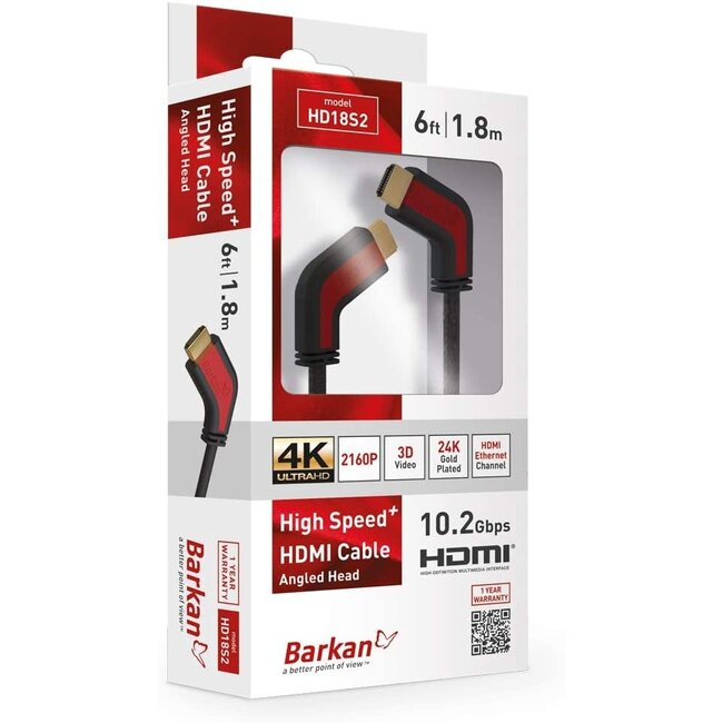 Barkan Barkan HD18S2 6' HDMI Cable w. Angled Head