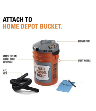 Bucket Head Bucket Head 5 Gal. 1.75-Peak HP Wet/Dry Shop Vacuum Powerhead with Filter Bag and Hose (compatible with 5 Gal. Homer Bucket)