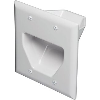 Two Gang Recessed Low Voltage Cable Wall Plate, White Part #45-0002-WH