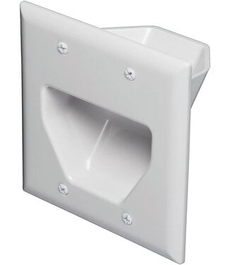 Two Gang Recessed Low Voltage Cable Wall Plate, White Part #45-0002-WH