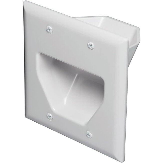 Two Gang Recessed Low Voltage Cable Wall Plate, White Part #45-0002-WH
