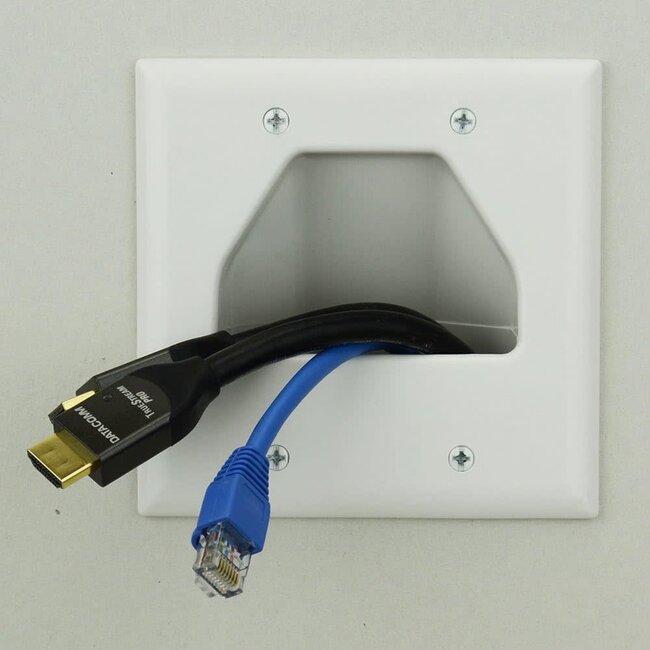 Two Gang Recessed Low Voltage Cable Wall Plate, White Part #45-0002-WH