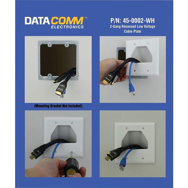 Two Gang Recessed Low Voltage Cable Wall Plate, White Part #45-0002-WH