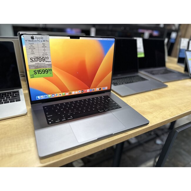 Apple 16" MacBook Pro Retina M2 Pro 12-Core CPU, 19-Core GPU, 16GB Ram, 512GB SSD 2023