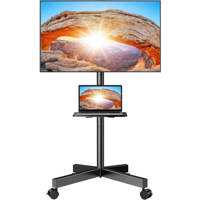 FULLY ASSEMBLED Mobile TV for 19-32 Inch LCD LED Flat/Curved Panel Screen TVs, Tilt TV Cart Holds up to 44Lbs Portable Stand Rolling Floor Max VESA 100x100 - 200x200mm
