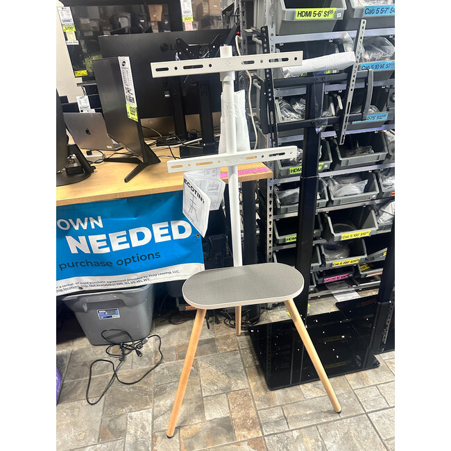 FULLY ASSEMBLED ECOTINY Tripod Easel TV Stand for 40-65" TVs, Height-Adjustable Swivel Corner Floor TV Stand with Wooden Tray, VESA 400x400 LCD/LED/OLED Compatible