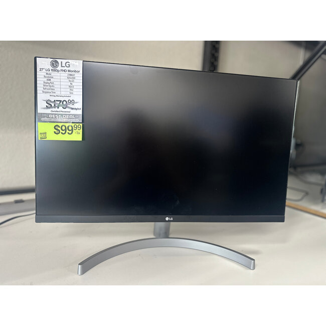 LG 27" LG FHD IPS 3-Side Borderless Monitor with Dual HDMI 27MN60T-W