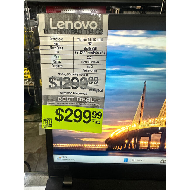14" Lenovo T14 Gen 2 Laptop Windows PC 8GB Ram 256GB SSD