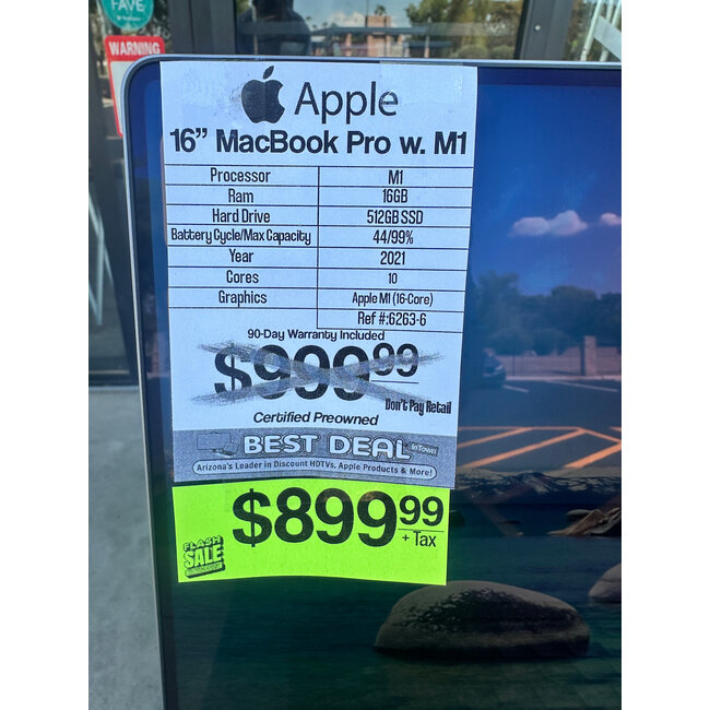 Apple 16" MacBook Pro Retina M1 Pro 10-Core CPU, 16-Core GPU, 16GB Ram, 512GB SSD 2021