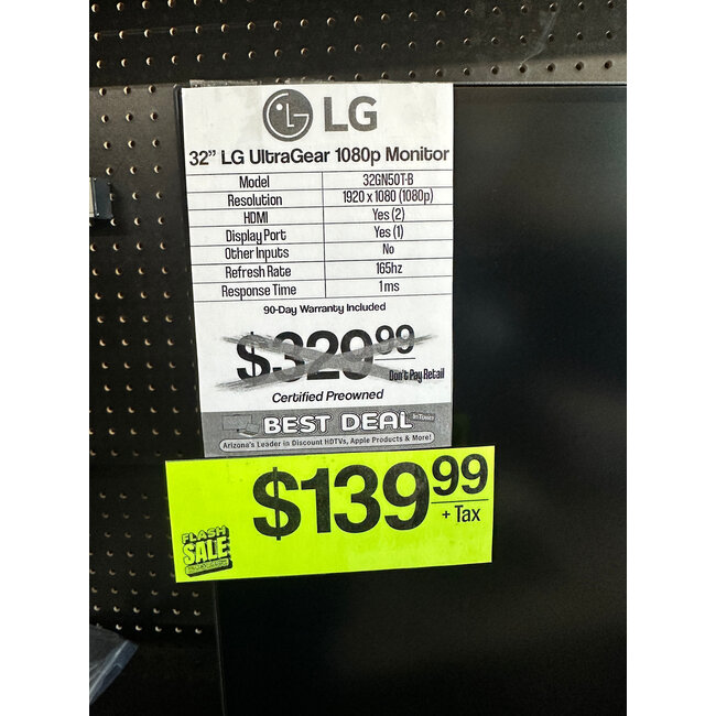 LG 32" LG UltraGear FHD 165Hz HDR10 Monitor with G-SYNC Compatibility 32GN50T-B