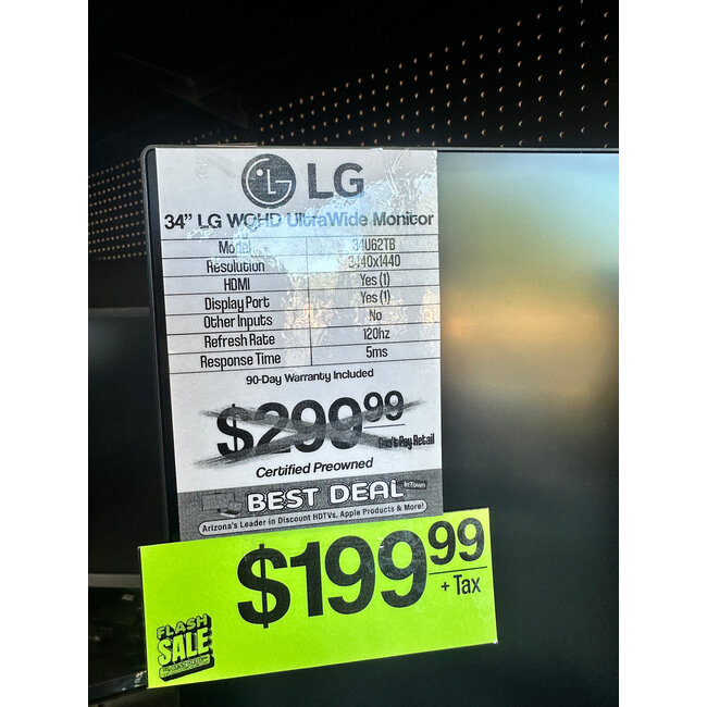 LG 34" LG Curved UltraWide™ WQHD 1440P 120Hz Monitor LG 34U62TB-B