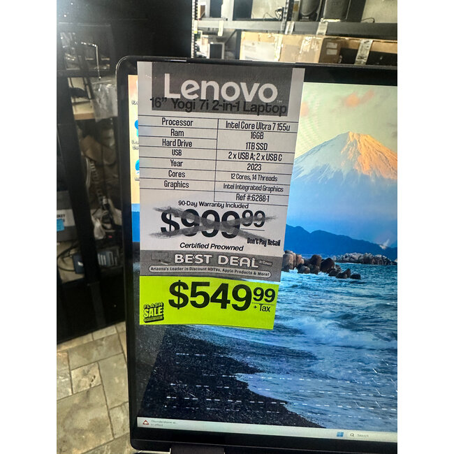 16" Lenovo Touch Screen Yoga 7i 2in1 Laptop Windows PC Core Ultra 7 155U 12 Core 14 Thread 16GB Ram 1TB SSD