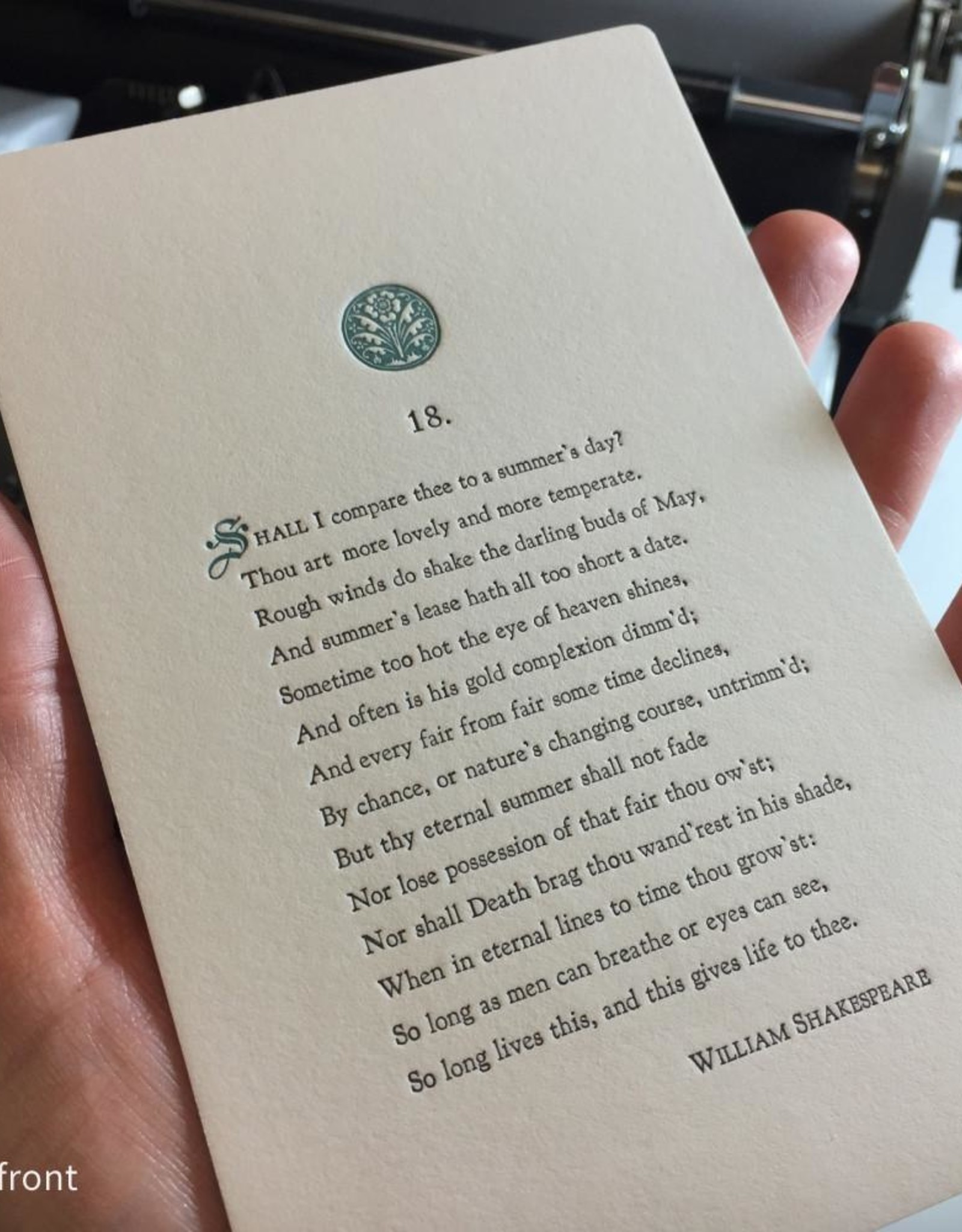 Inkello Shakespeare's 18th Sonnet Card