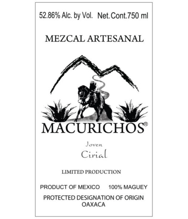 Macurichos Mezcal Artesanal Joven Cirial 750ml