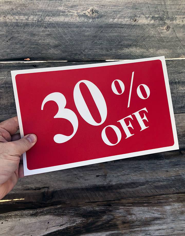 DSI5937 = Sign Plastic - "30% OFF" PLASTIC 7 X 11