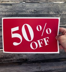 DSI5940 = Sign Plastic - "50% OFF" PLASTIC 7" x 11"