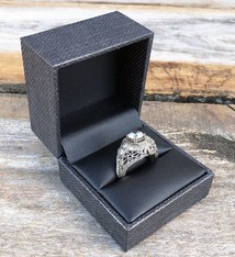 DBX3403 = Ring Box Premium Grey Mesh/Black Faux Leatherette