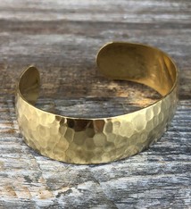 MSBR1041 = Hammered Domed Brass Cuff Bracelet 3/4'' Wide