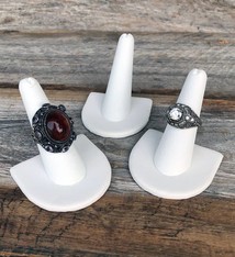 DRG6239 = White Leatherette Single Ring Finger Display 1/2 Round Base  (Pkg of 3)