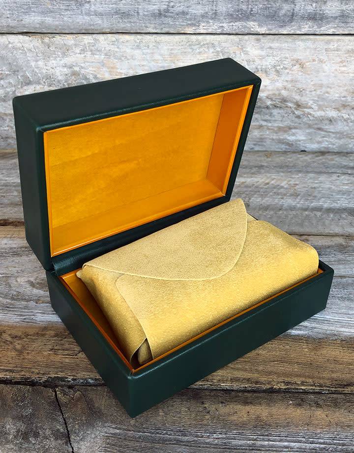 DBX6000 = DELUXE GREEN FAUX LEATHER WATCH BOX 5-3/4'' x 4-1/8'' x 2-3/8''