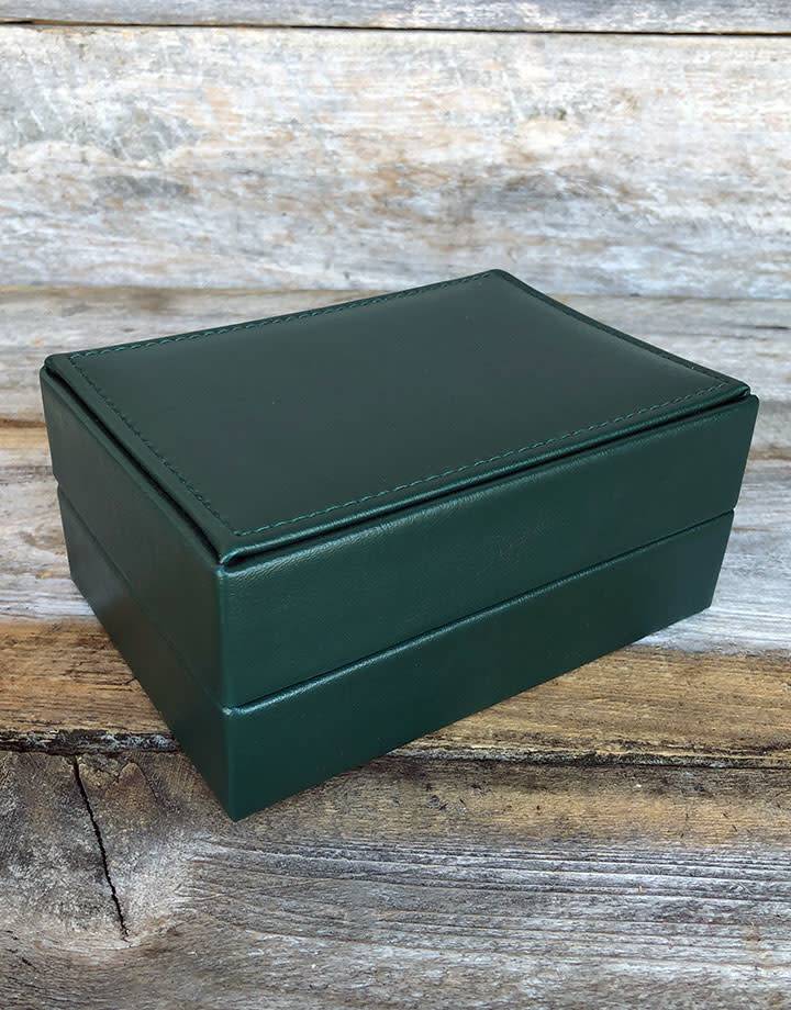 DBX6000 = DELUXE GREEN FAUX LEATHER WATCH BOX 5-3/4'' x 4-1/8'' x 2-3/8''