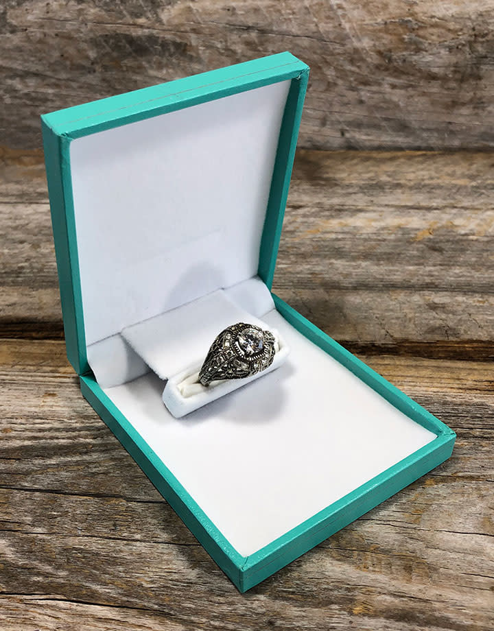 DBX6011 = Slim Proposal Engagement Ring Box Teal/White