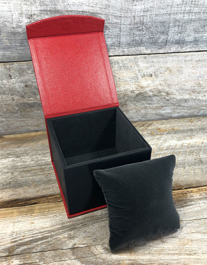 DBX4152 = Deluxe Magnetic Red/Black Watch Box 4'' x 4'' x 2-1/4''