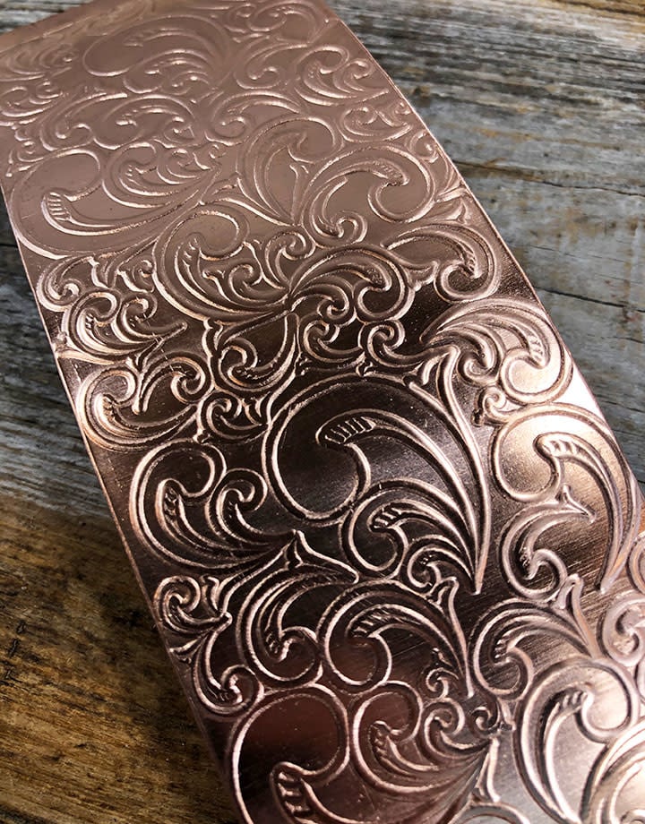 CSP3424 = Patterned Copper Sheet ''Nouveau''  2'' x 6'' 24ga