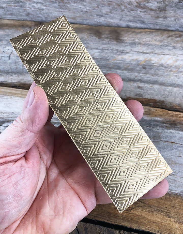 BSP42 = Patterned Brass Sheet ''Triangle/Herringbone'' 2'' x 6'' (Choose Gauge)