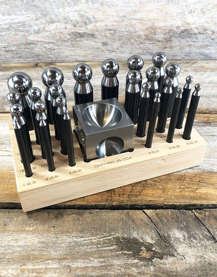 DA705 = Dapping Punch Set Economy 24pc with Block & Stand