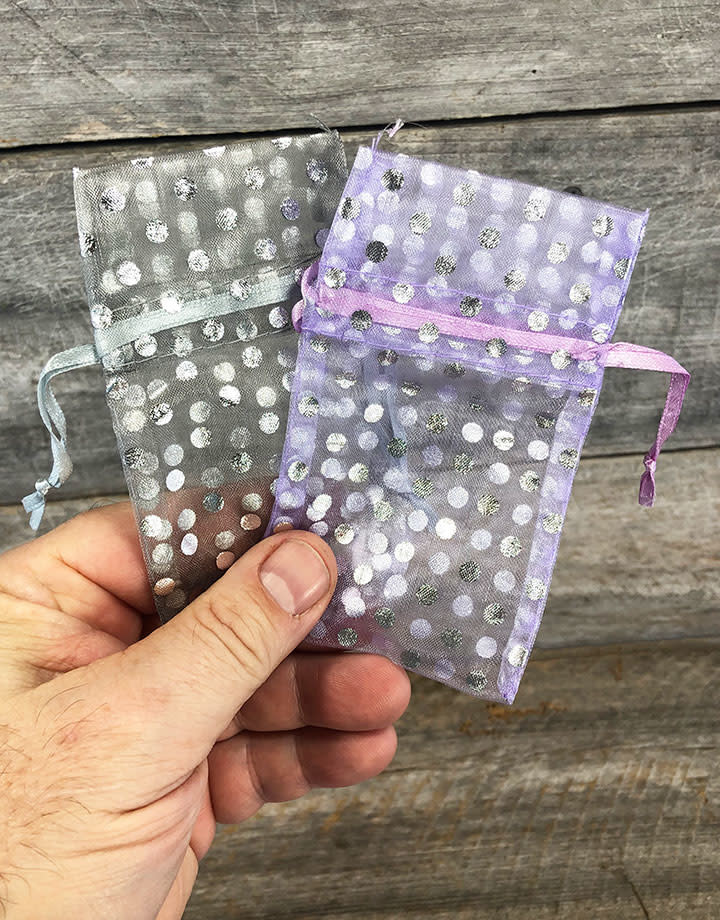 DBX1292P = Organza Drawstring Pouches Polka Dots 2-3/4''x3-1/2'' (Dozen)