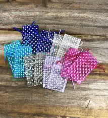 DBX1292P = Organza Drawstring Pouches Polka Dots 2-3/4''x3-1/2'' (Dozen)