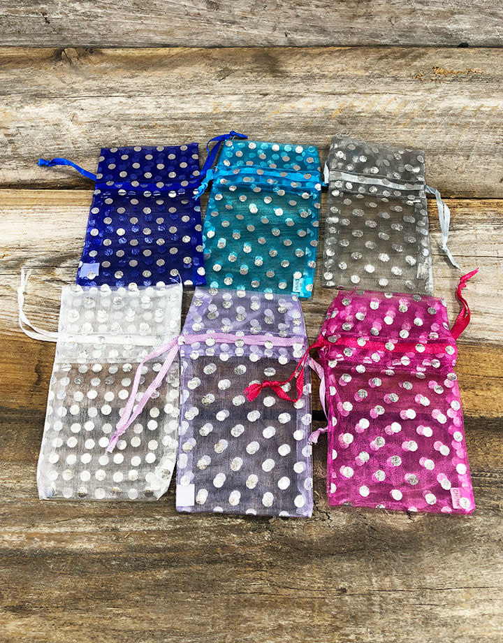 DBX1292P = Organza Drawstring Pouches Polka Dots 2-3/4''x3-1/2'' (Dozen)