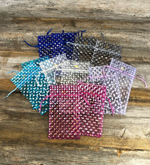 DBX1294P = Organza Drawstring Pouches Polka Dots 4''x5'' (Dozen)