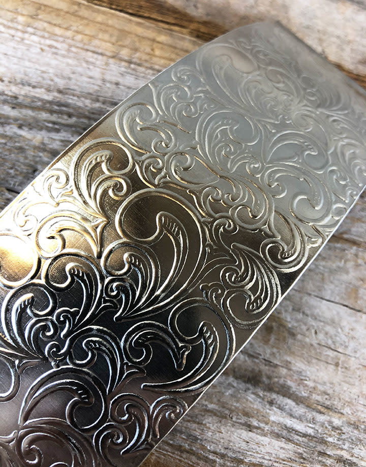 NSP34 = Patterned Nickel Silver Sheet ''Nouveau'' 2'' x 6'' (Choose Gauge)