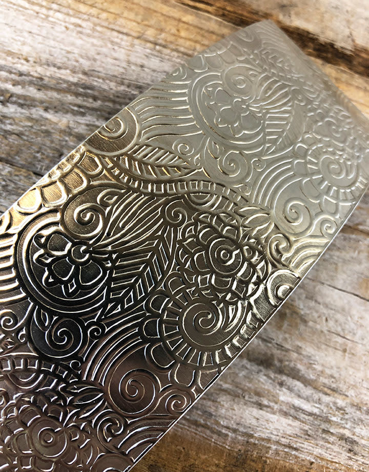 NSP43 = Patterned Nickel Silver Sheet ''Paisley Garden'' 2'' x 6'' (Choose Gauge)