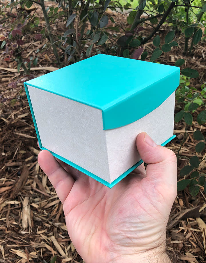 DBX4352 = Deluxe Magnetic Teal/White Watch Box 4'' x 4'' x 2-1/4'' (Each)