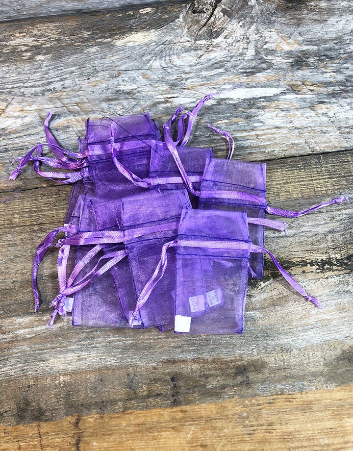 DBX1291PU = Organza Drawstring Pouch Purple 1-3/4"x2" (Dozen)