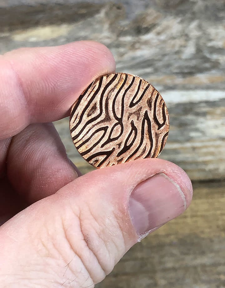 CSP640-1 = Pattern Copper Disc 1" x 24ga "Mega Fingerprint" (Pkg/6)