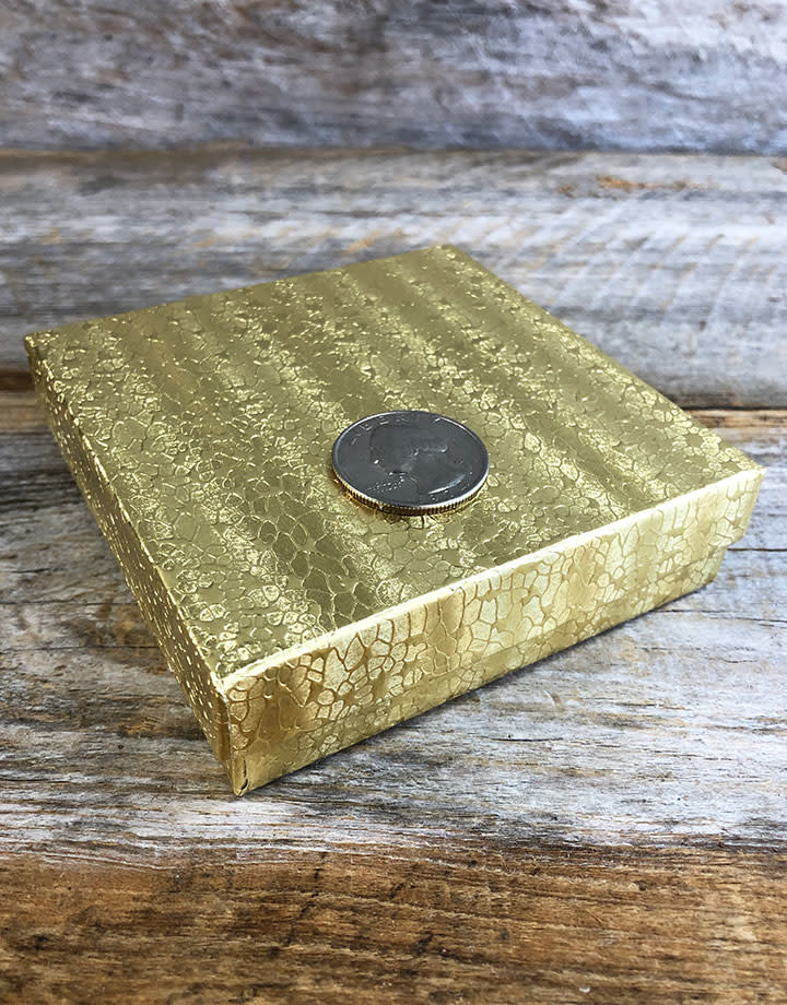 DBX2833G = BOXES - COTTON FILLED GOLD FOIL  3-1/2'' x 3-1/2'' x 1''  CASE 100