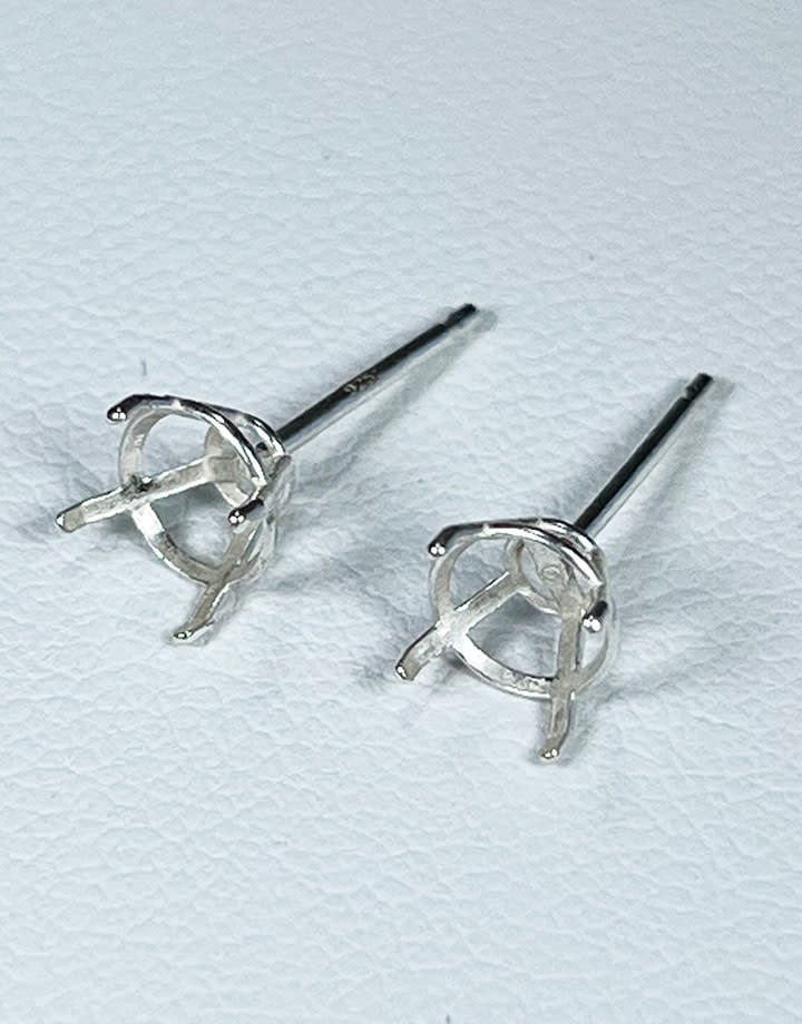 103S-6.0 = Sterling Cast Earring 4 Prong 6mm (Pair) Martini Glass Style